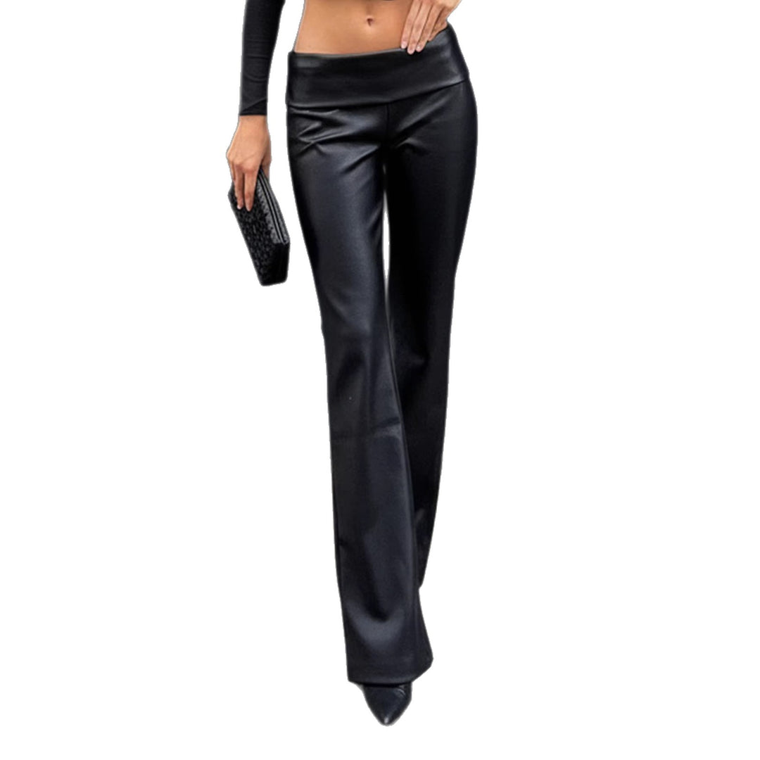 Damen High-Waist Schlaghose aus veganem Leder mit umgeschlagenem Bund – Avélisse