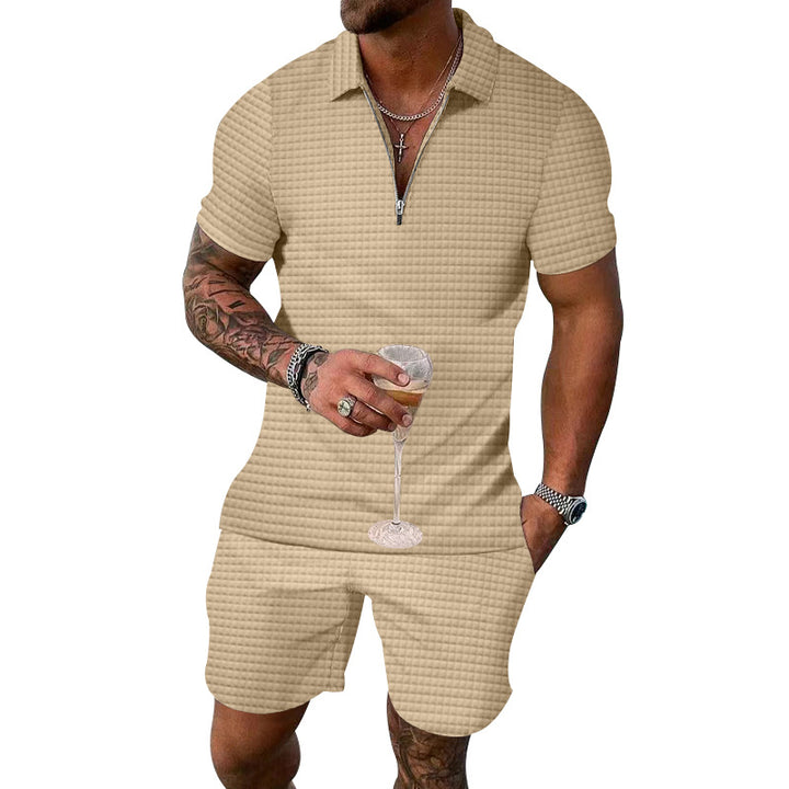 Herren modisches Kurzarm-Set mit schmalem Kragen und praktischem Zipper Echoarchiv