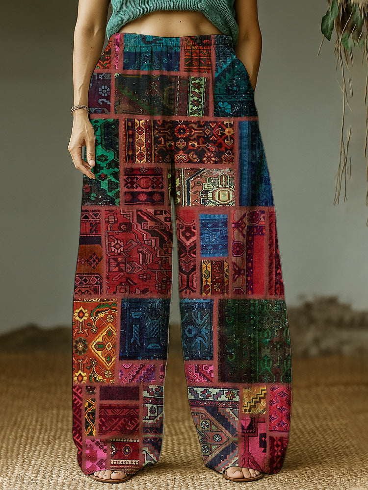 Damen Weite Freizeithose mit ethnischem Patchwork-Muster Echo Archiv