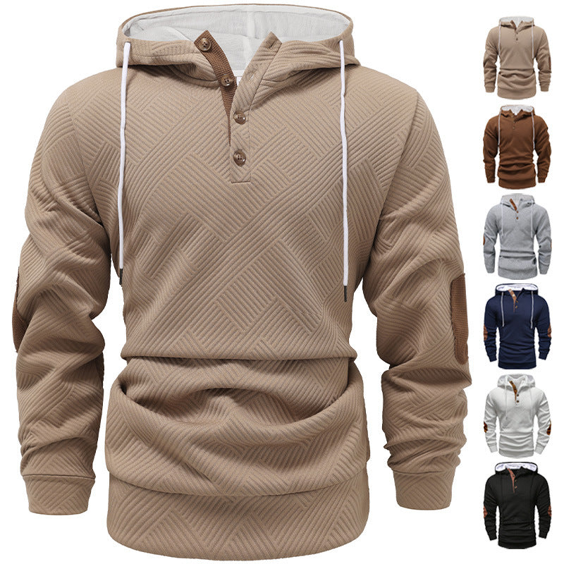 Herren modischer Kapuzenpullover mit strukturiertem Design und Knopfleiste Echoarchiv