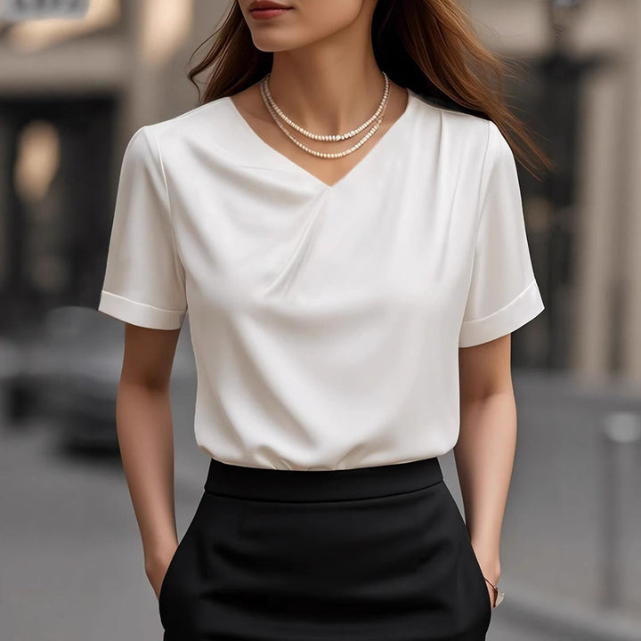 Damen Elegantes V-Ausschnitt Blusenshirt mit kurzärmeligen Design – Élovi