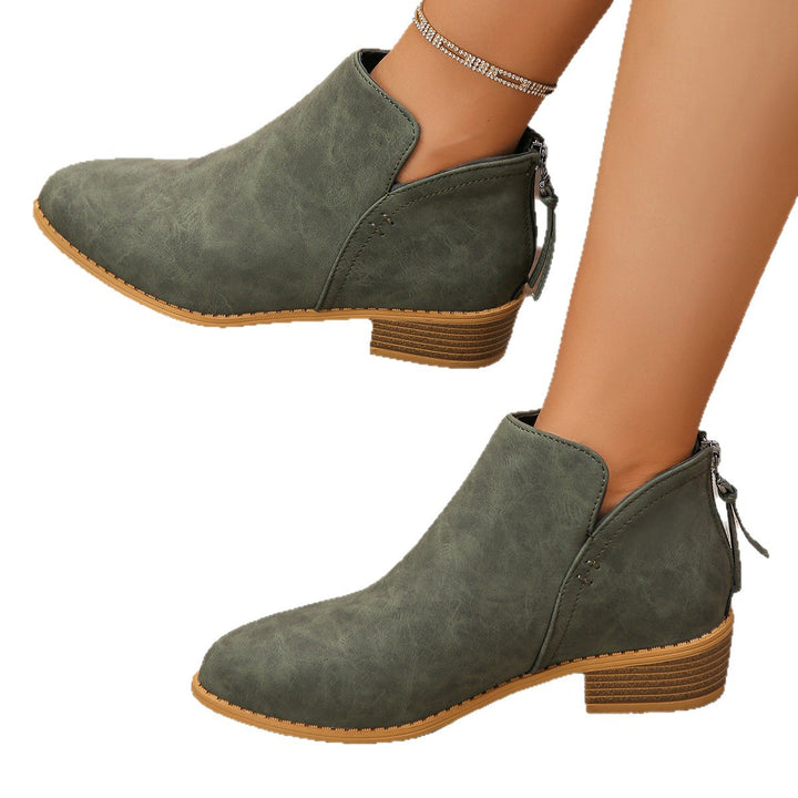 Damen Ankle-Boots mit hinterem Reißverschluss, schlanker Spitze und niedrigem Blockabsatz Echo Archiv