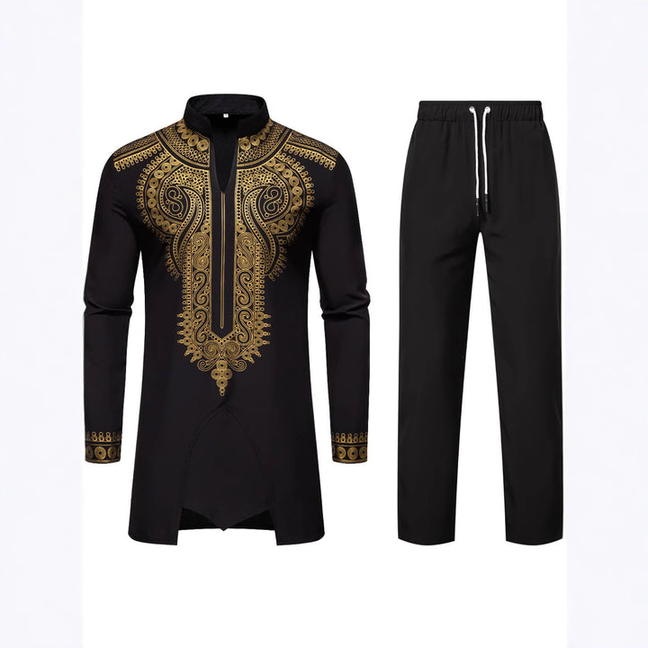 Herren Traditionelles besticktes Tunika‑Set mit Mandarinkragen und elastischer Hose Echo Archiv