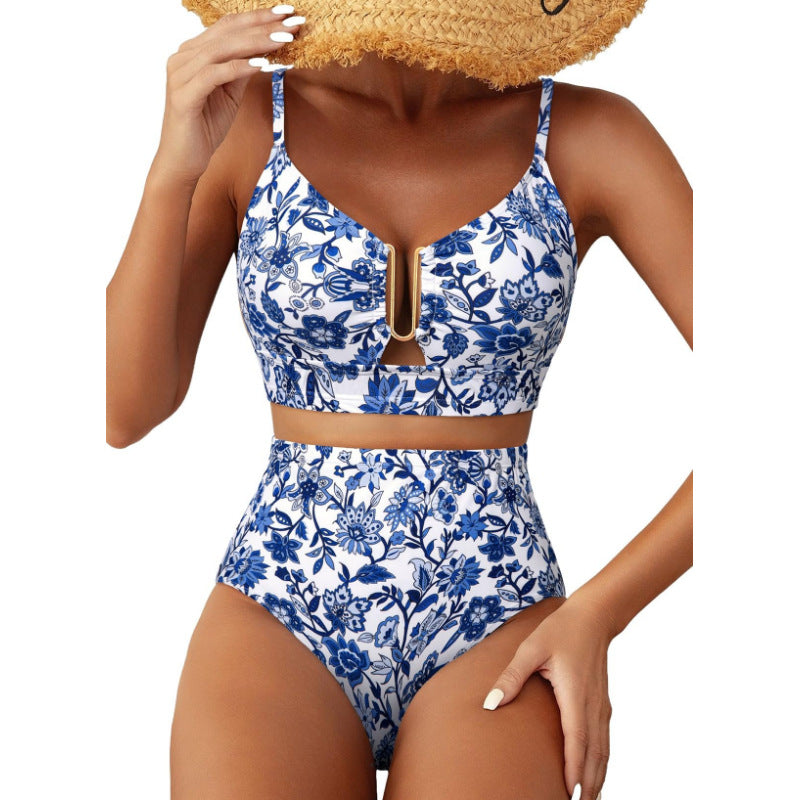 Damen Hoch geschnittener Bikini mit floralem Muster und Leo-Print Echo Archiv