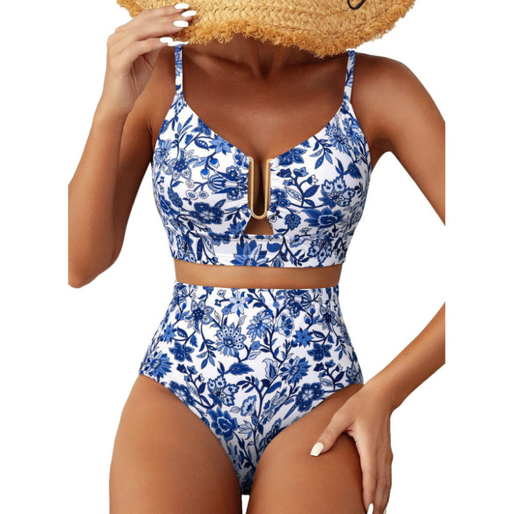 Damen Hoch geschnittener Bikini mit floralem Muster und Leo-Print Echo Archiv