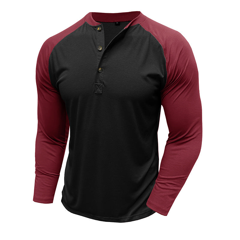 Herren Langarm-Henley Shirt mit kontrastierenden Ärmeln und praktischen Knöpfen Echoarchiv