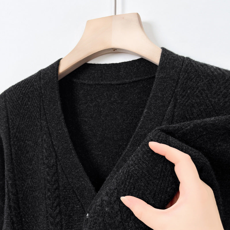 Herren Strickjacke mit V-Ausschnitt und strukturiertem Design Echoarchiv