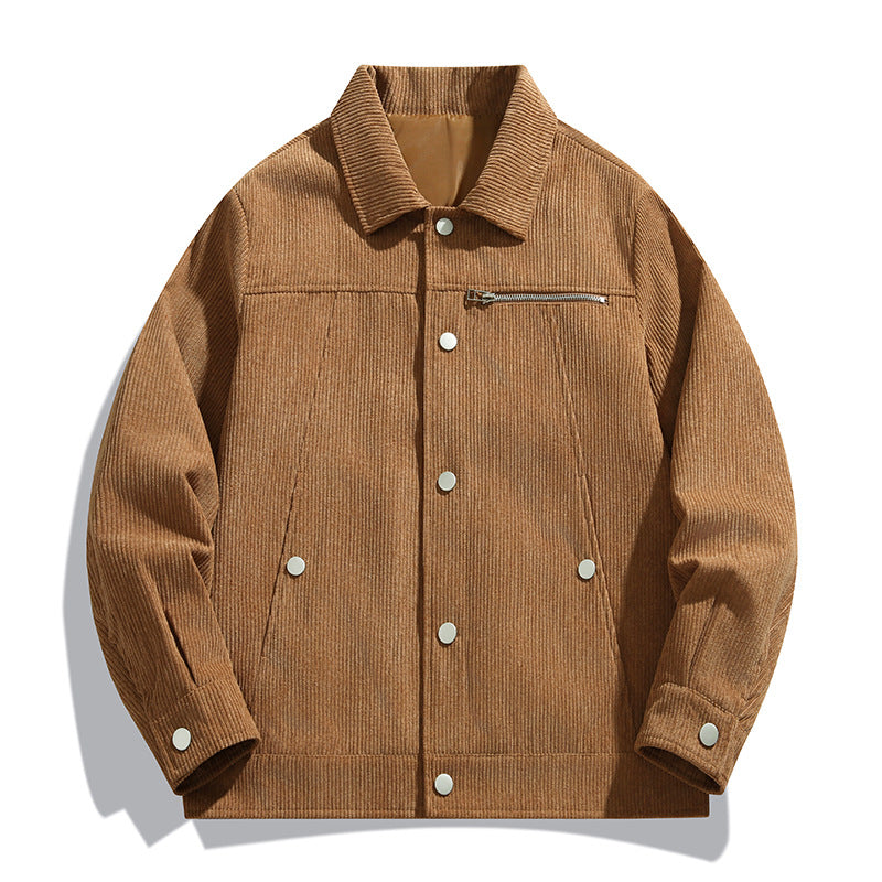 Herren Cord-Truckerjacke mit Reißverschluss-Brusttasche und Druckknopffront Echo Archiv