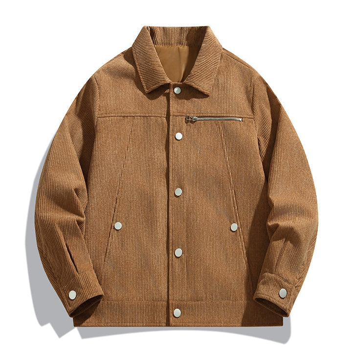 Herren Cord-Truckerjacke mit Reißverschluss-Brusttasche und Druckknopffront Echo Archiv