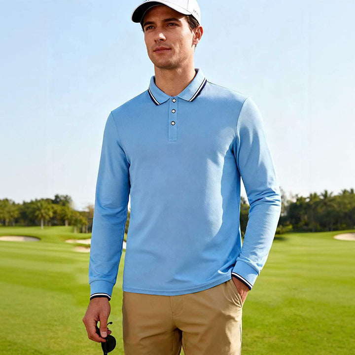 Herren Golf-Performance-Poloshirt langärmlig atmungsaktiv mit Kontrastkragen – Cavello