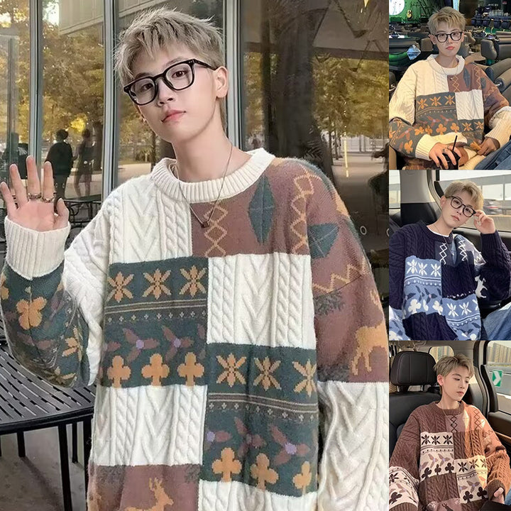 Damen Gemusterter Oversized Pullover mit Stehkragen Echoarchiv