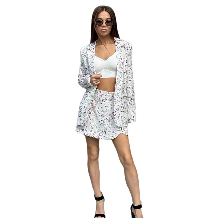 Damen Florales Blazer- und Minirock-Set aus strukturierter Baumwollmischung Echoarchiv