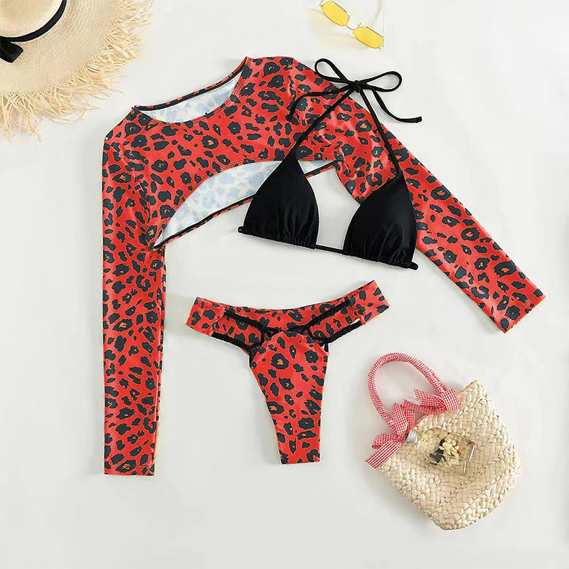 Damen Bikini-Set mit langärmligem Oberteil und modernem Animal-Print Echo Archiv