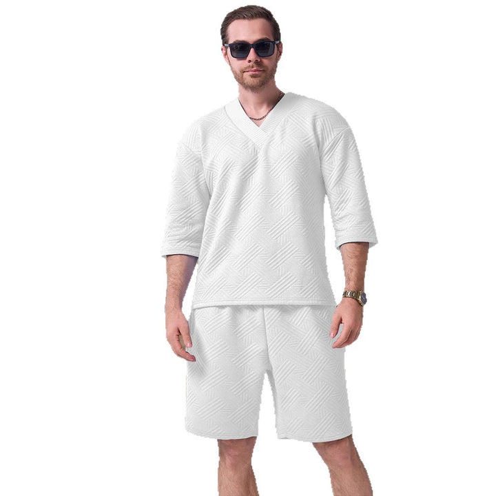 Herren lässiges Kurzarmshirt und Shorts-Set mit strukturiertem Design Echoarchiv