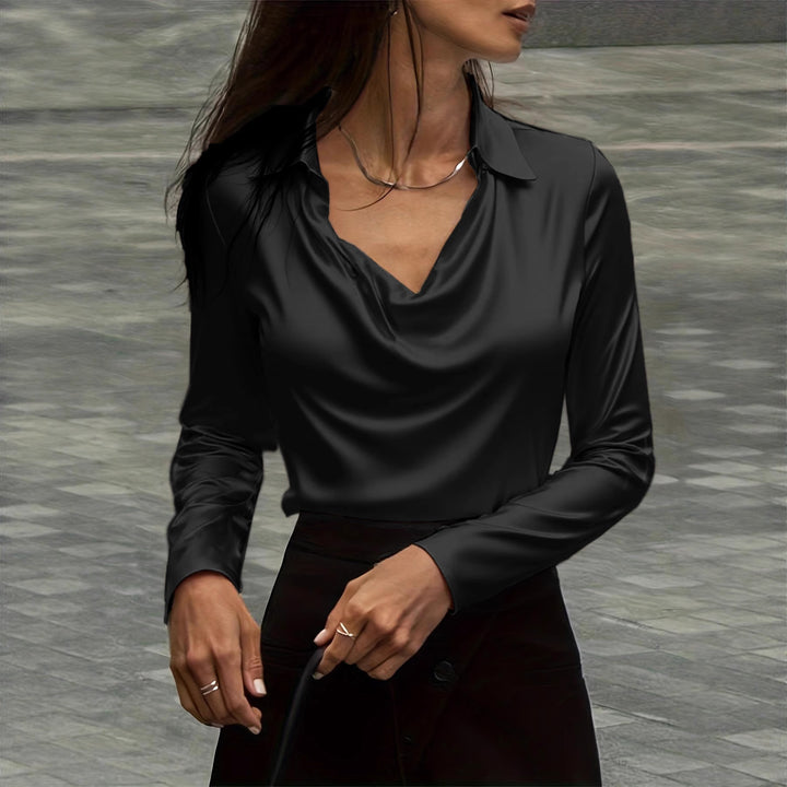 Damen Satinbluse mit Wasserfallkragen und Hemdkragen Echoarchiv