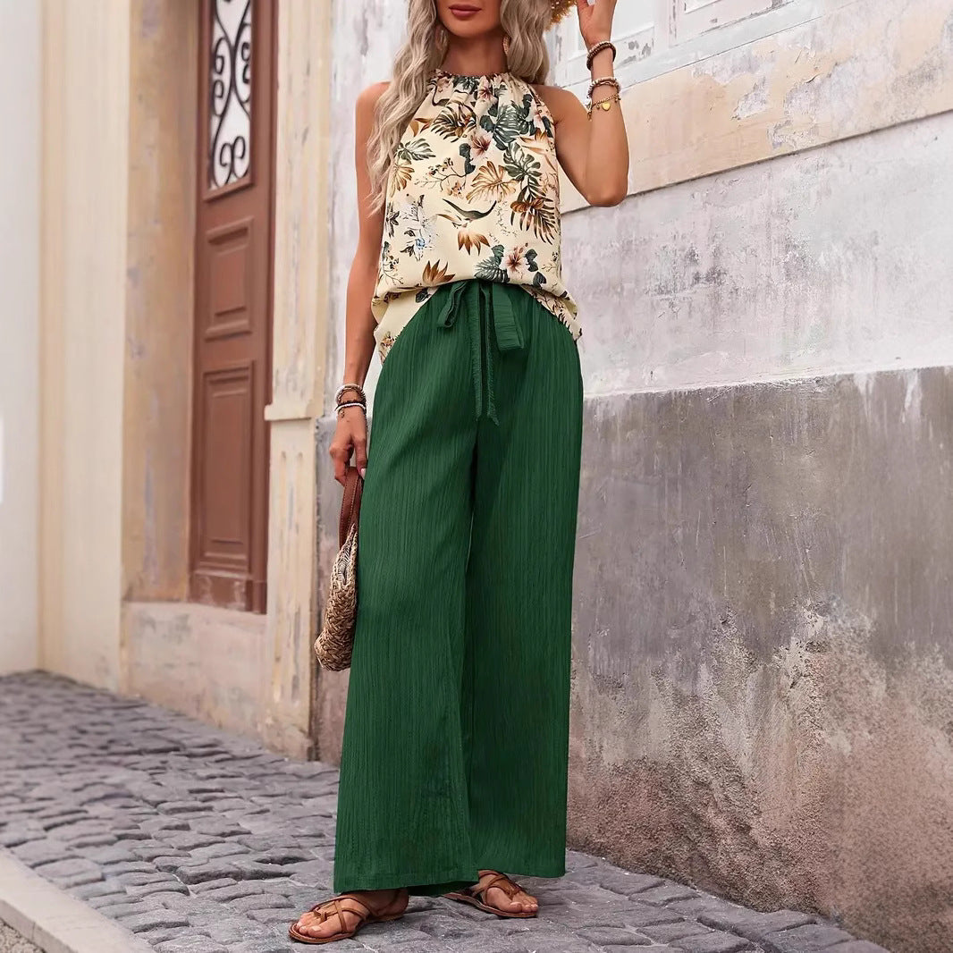 Damen weite Leinenhose mit Kordelzug und Faltenoptik Echo Archiv