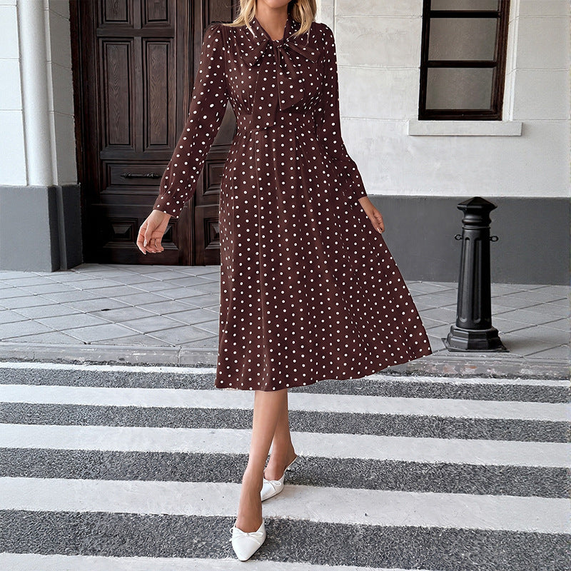Damen Midi Kleid mit Schleifenkragen und Punkten Echo Archiv
