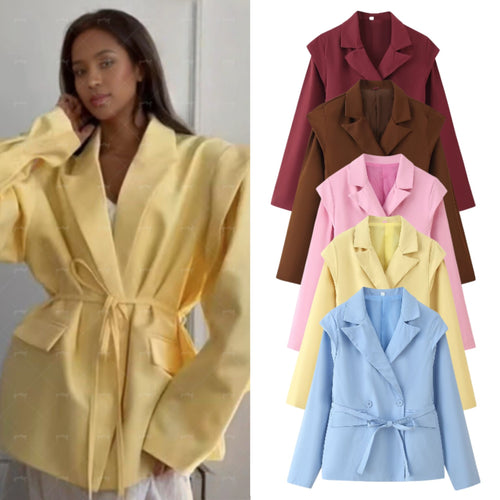 Damen Taillierter Bindegürtel-Blazer mit doppelter Knopfleiste und Reverskragen Echo Archiv