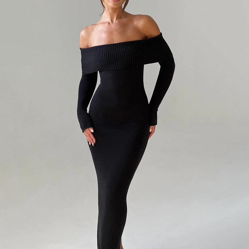 Damen schulterfreies Maxikleid mit langem Arm und elegantem Schnitt Echo Archiv