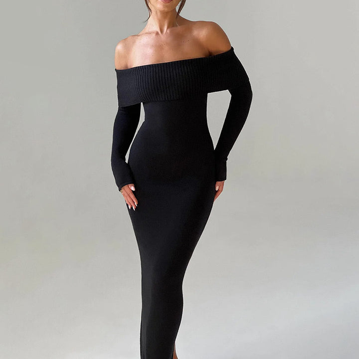 Damen schulterfreies Maxikleid mit langem Arm und elegantem Schnitt Echo Archiv