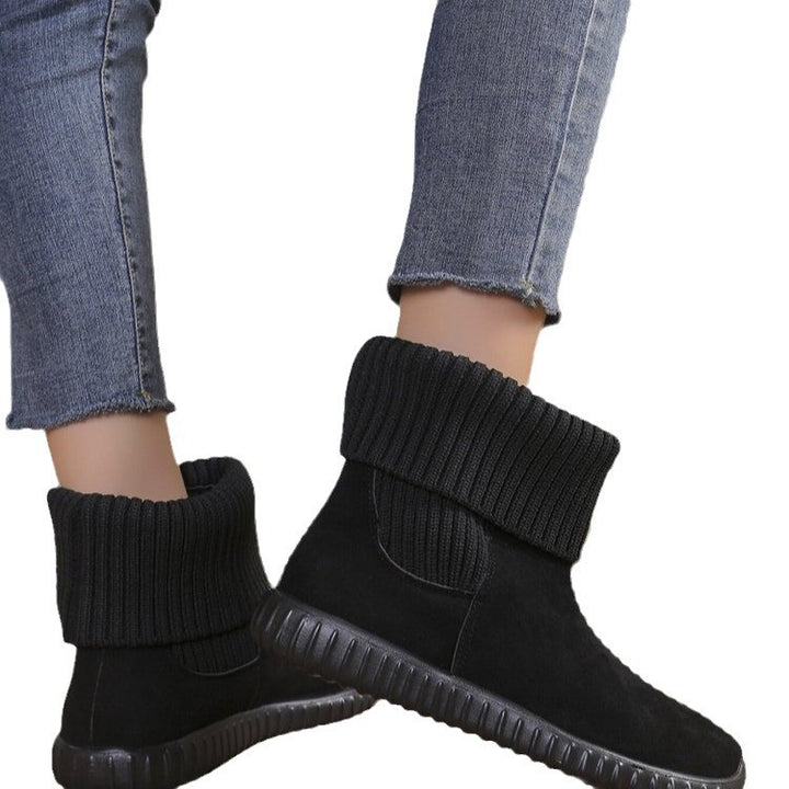 Damen Komfort-Ankleboots im Mokassin‑Style mit Umschlag-Strickkragen Echo Archiv
