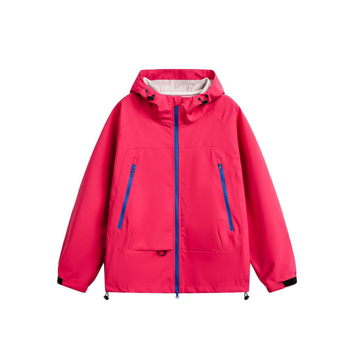 Damen Wasserdichte Softshell‑Regenjacke mit Kapuze, verstellbarem Saum und kontrastierenden Reißverschlüssen Echoarchiv