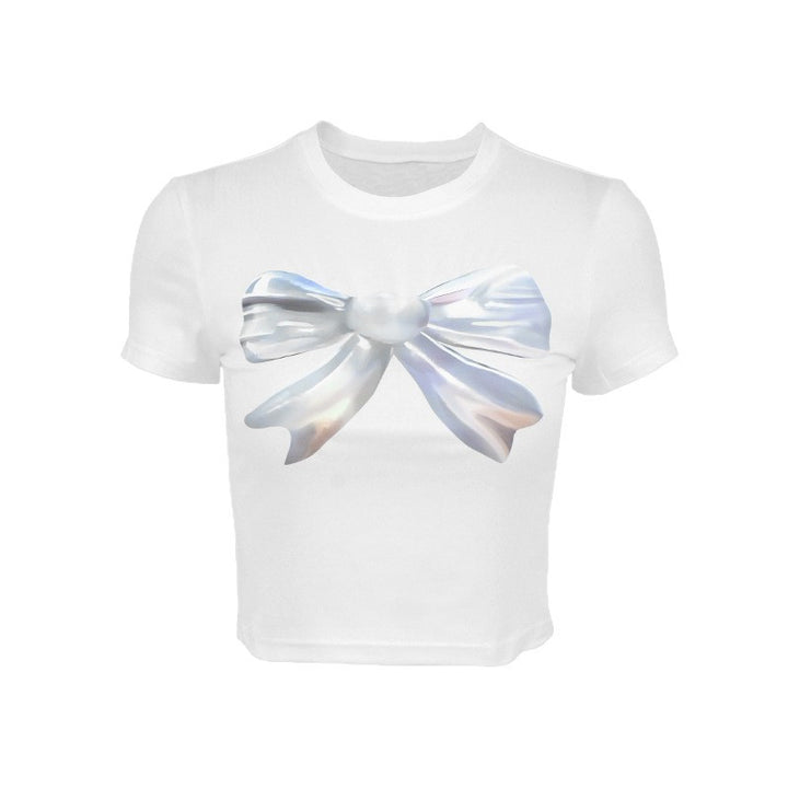 Damen cropped T-Shirt mit einzigartigem 3D-Design einer Schleife Echo Archiv
