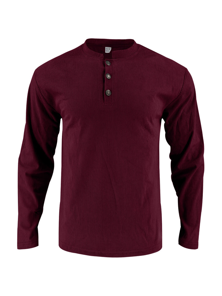 Herren Langarmshirt mit modischer Stehkragen und Knopfleiste Echoarchiv