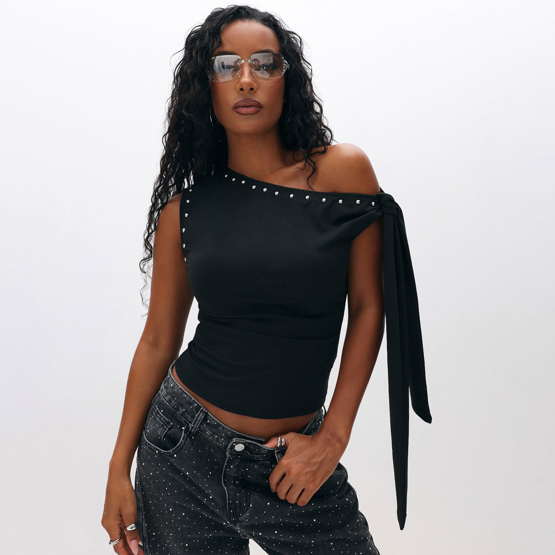 Damen Elegantes One-Shoulder Top mit dekorativen Steinen Echo Archiv