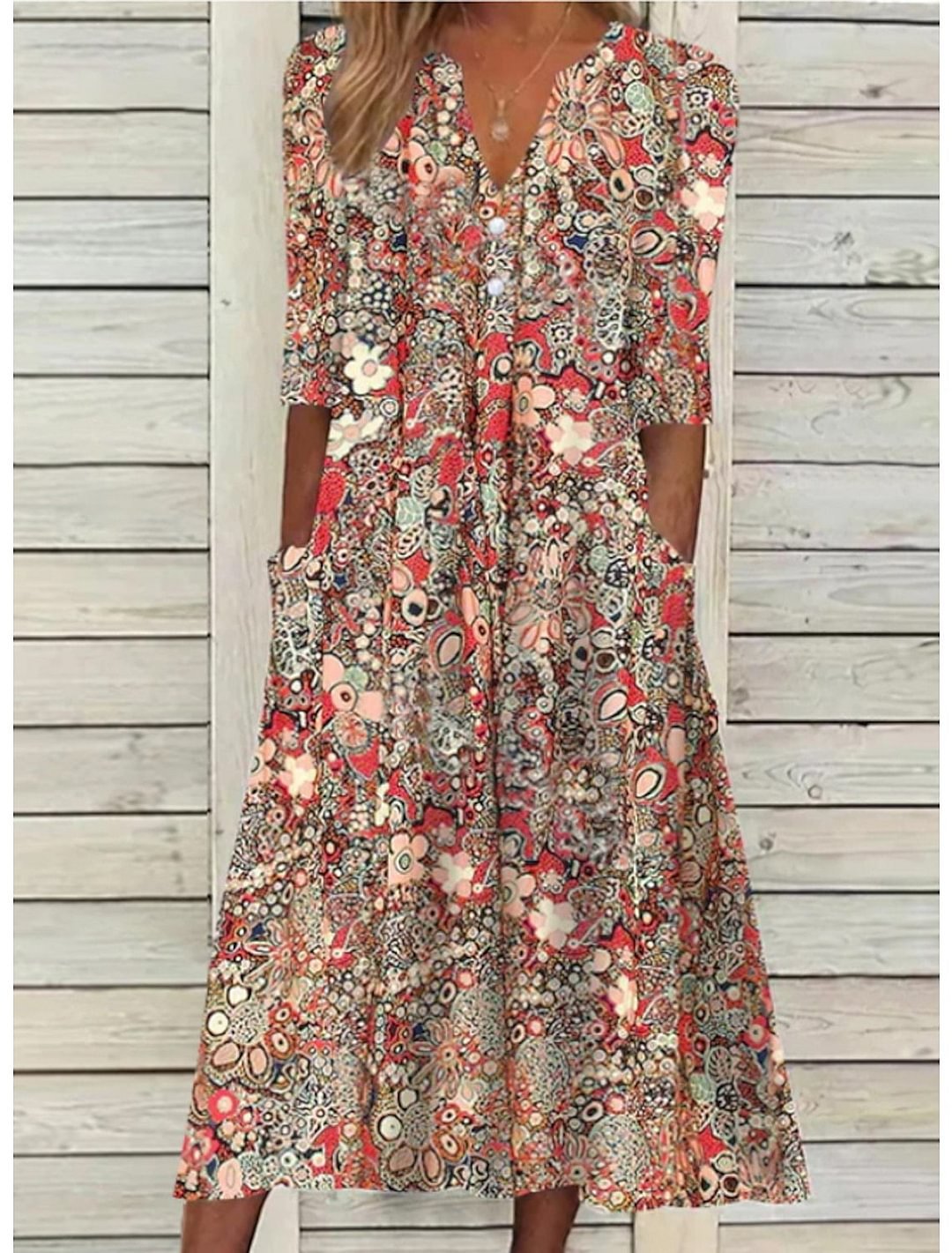 Echoarchiv | Blumen Midi Kleid mit Taschen