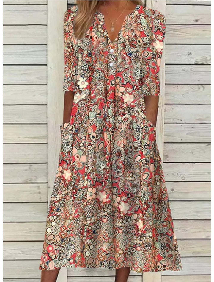 Echoarchiv | Blumen Midi Kleid mit Taschen