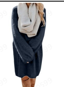 Damen Kuscheliges Oversize Plüsch-Kleid mit Rundhalsausschnitt Echoarchiv
