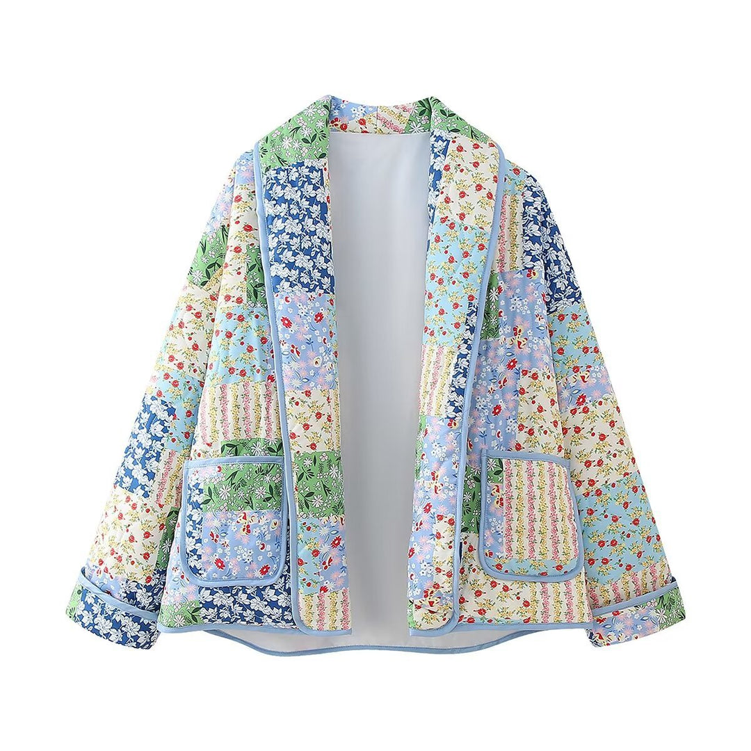 Damen nan gesteppte Patchwork-Quiltjacke mit Reverskragen und aufgesetzten Taschen Echo Archiv