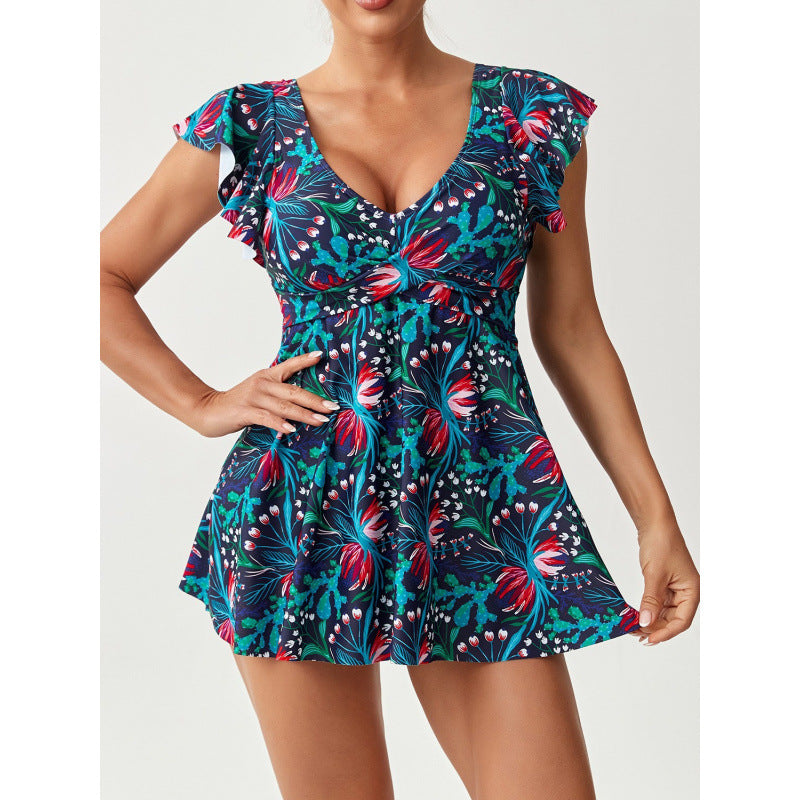 Damen Einteiler Badeanzug mit femininer Raffung und floralem Design Echo Archiv