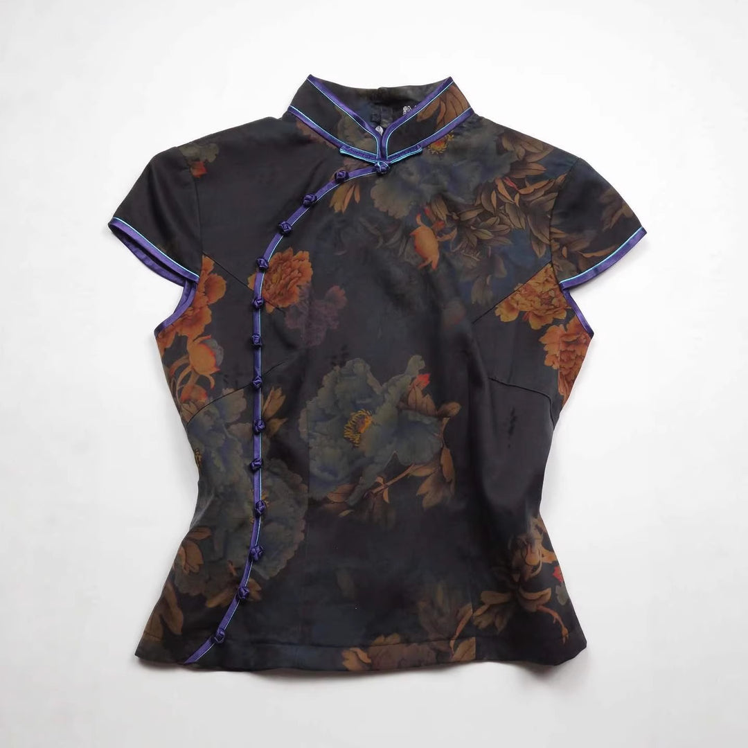 Damen Chinesische Seidenbluse mit floralem Muster Echo Archiv