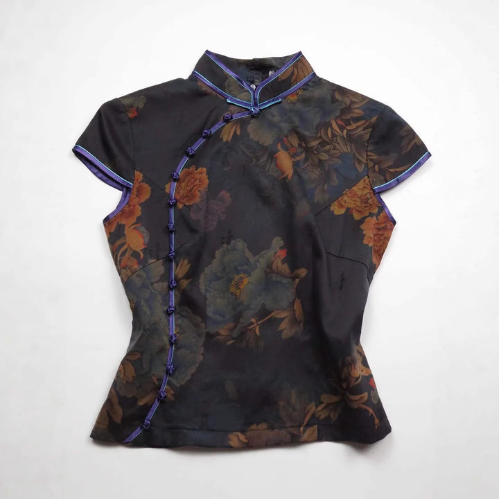 Damen Chinesische Seidenbluse mit floralem Muster Echo Archiv