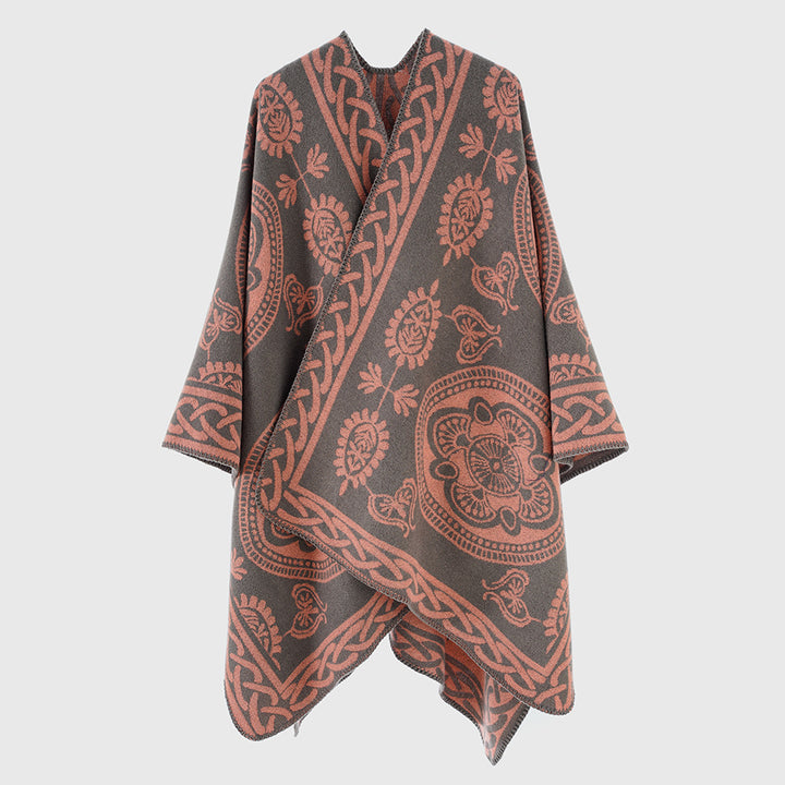 Damen Oversize-Cape mit ornamentalem Jacquard und asymmetrischem Zipfelsaum Echo Archiv