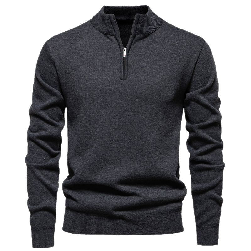Herren nan Slim-Fit Feinstrickpullover mit kurzem Reißverschluss, Stehkragen und geripptem Bund Echo Archiv