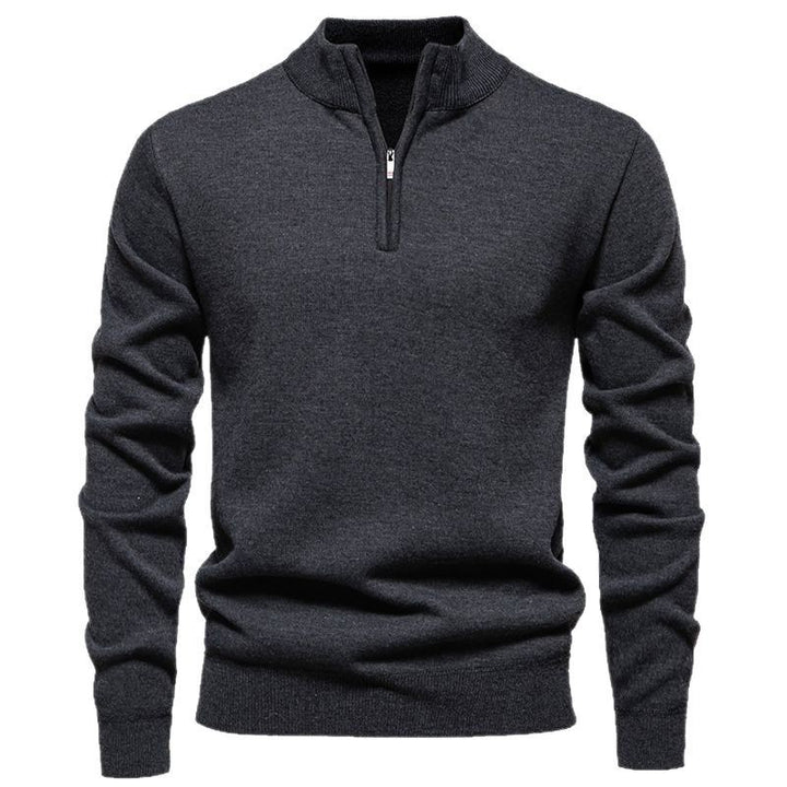 Herren nan Slim-Fit Feinstrickpullover mit kurzem Reißverschluss, Stehkragen und geripptem Bund Echo Archiv