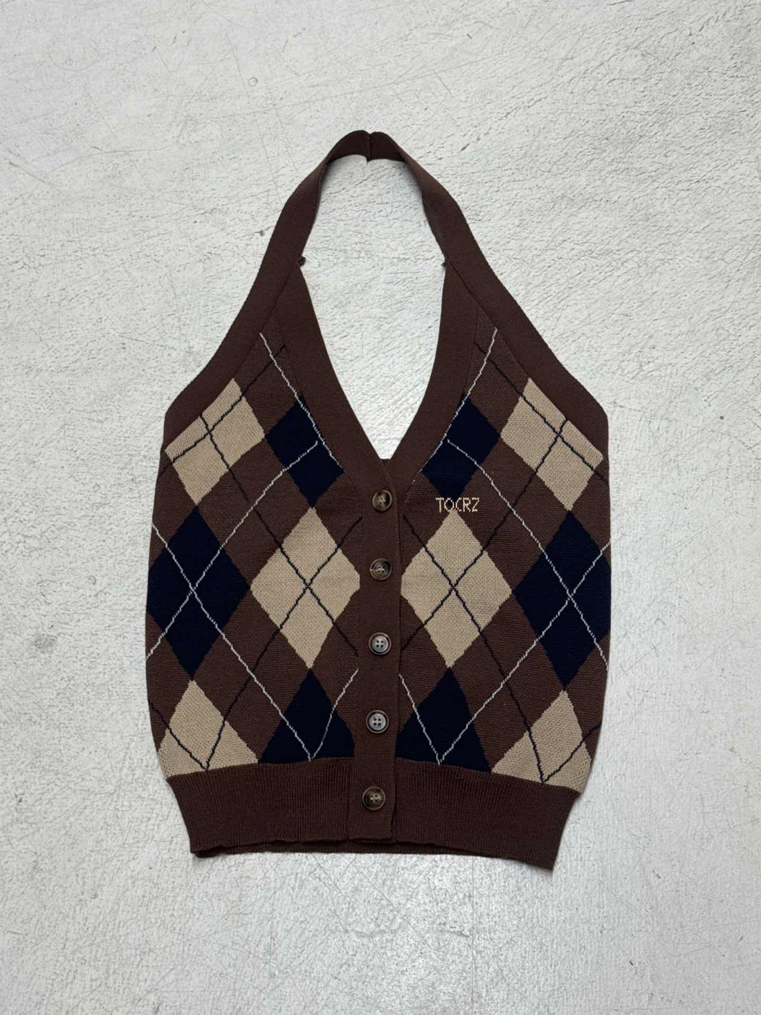 Damen Strickweste mit V-Ausschnitt und klassischem Rautenmuster – Veloura