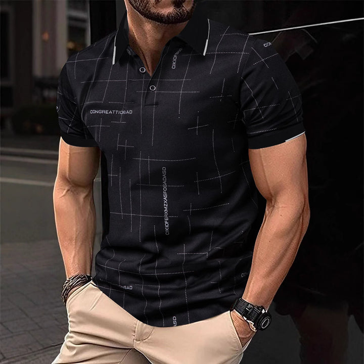 Herren Poloshirt mit modernem grafischen Druck und atmungsaktiven Eigenschaften Echoarchiv