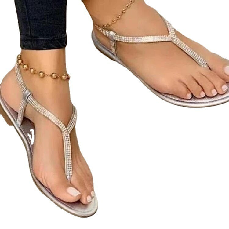 Damen Flache Zehentrenner‑Sandalen mit T‑Riemen und Strassbesatz – Sorelia
