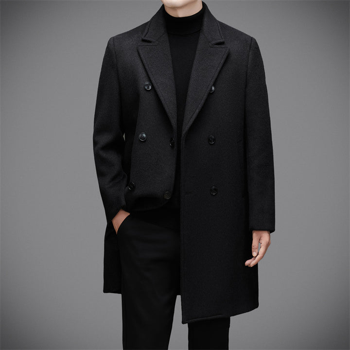 Herren eleganter Wolle-Mantel mit doppelt geknöpftem Design und stylischem Revers Echoarchiv
