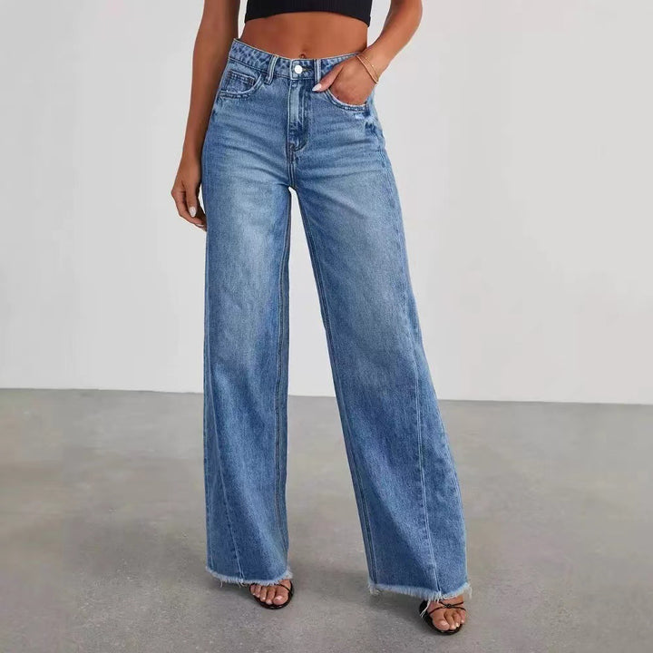 Damen Jeans mit hoher Taille und weitem Bein sowie ausgefranstem Saum Echo Archiv