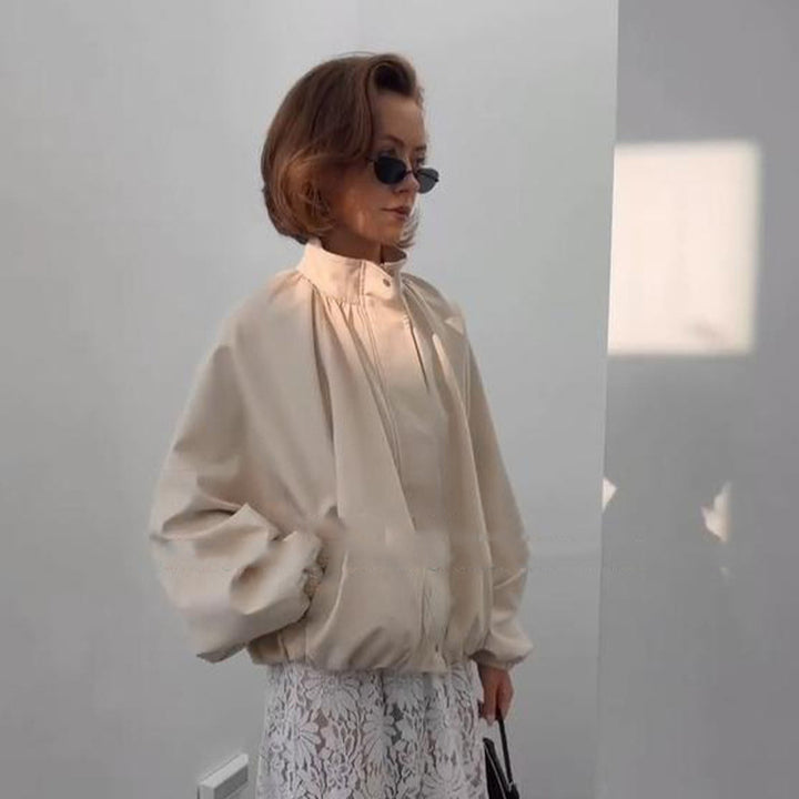 Damen Oversize Blousonjacke mit Stehkragen und Volumenärmeln Echoarchiv