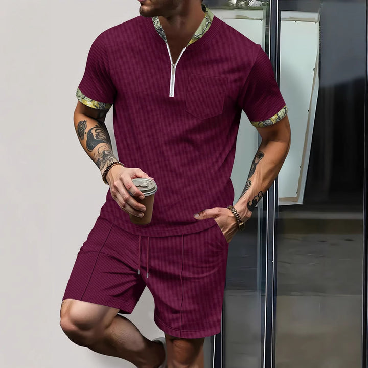 Herren lässiges Freizeitoutfit mit kurzem Reißverschluss und modernem Kragen Echoarchiv
