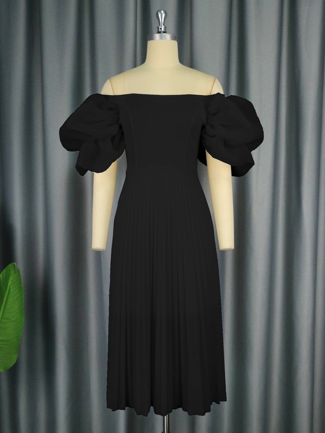 Damen elegantes Midikleid mit Puffärmeln und plissiertem Rock Echo Archiv