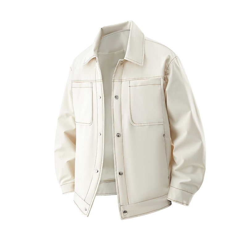 Herren Leichte Overshirt-Jacke aus strukturiertem Kunstleder mit aufgesetzten Brusttaschen Echoarchiv