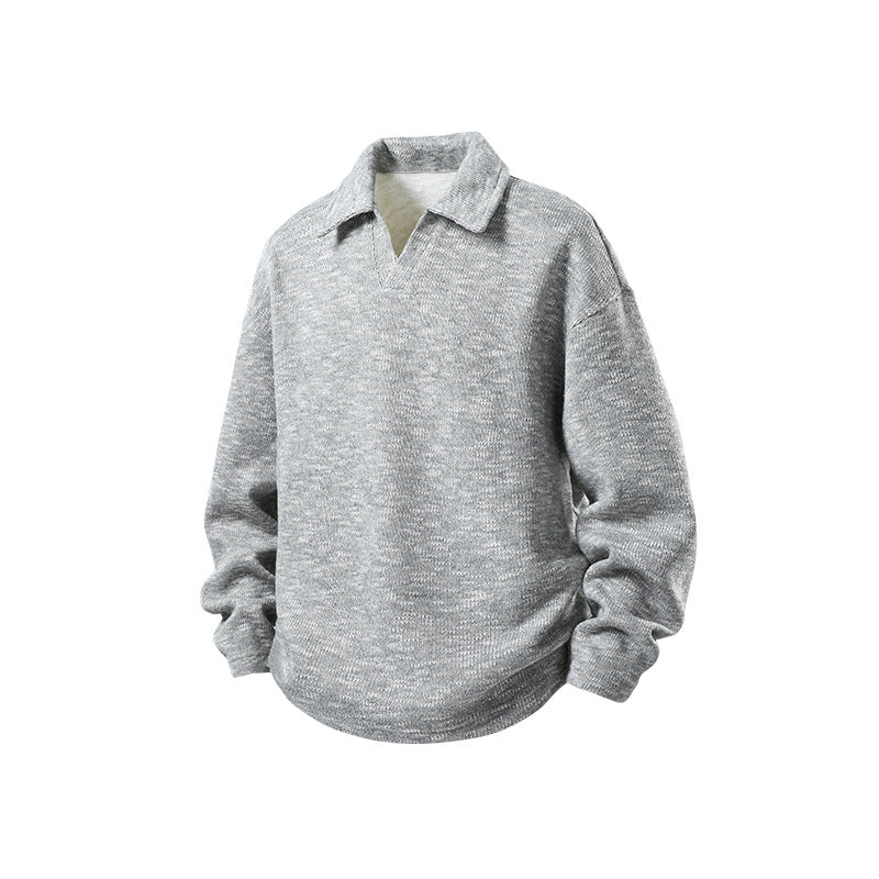 Herren Grobstrick-Kragenpullover mit V-Ausschnitt und Relaxed‑Fit Echo Archiv