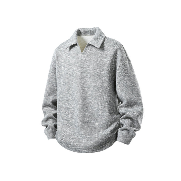 Herren Grobstrick-Kragenpullover mit V-Ausschnitt und Relaxed‑Fit Echo Archiv